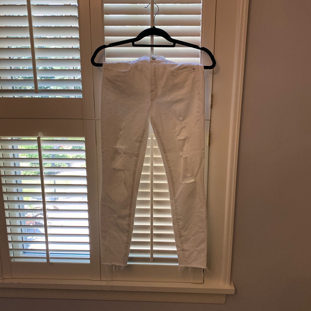 Mid rise white ripped jeans Madewell